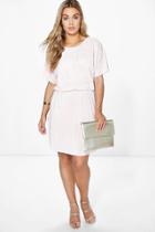 Boohoo Plus Josie Shimmer Crinkle Double Layer Dress Nude