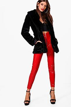Boohoo Joanna Boutique Shawl Collar Belted Faux Fur Coat