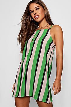 Boohoo Petite Striped High Neck Shift Dress