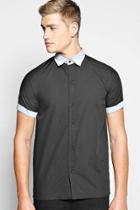Boohoo Contrast Chambray Collar Shirt Black