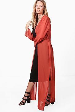 Boohoo Stephanie Maxi Chiffon Belted Kimono