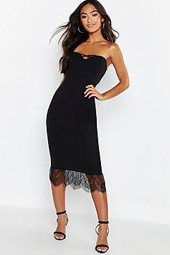 Boohoo Petite Lace Trim Bandeau Midi Dress