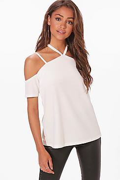 Boohoo Shama Strappy Neck Cold Shoulder Top