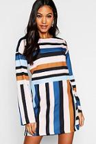 Boohoo Long Sleeve Mixed Stripe Shift Dress