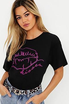 Boohoo Petite Neon Lips Slogan T-shirt