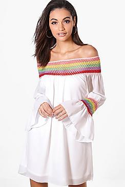 Boohoo Julia Off The Shoulder Crochet Dress