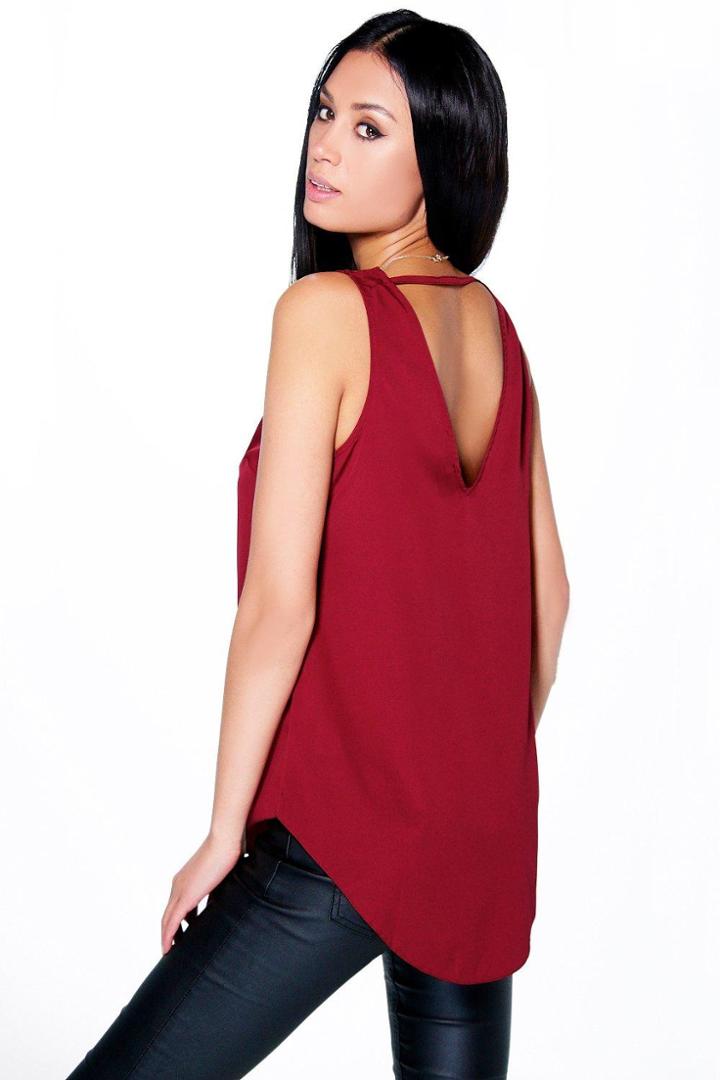 Boohoo Imogen Woven Strap Back Top Wine
