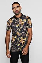 Boohoo Muscle Fit Gold Floral Polo
