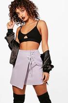 Boohoo Woven Lace Up Rope Detail Mini Skirt