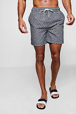 Boohoo Geo Print Mid Length Swim Short