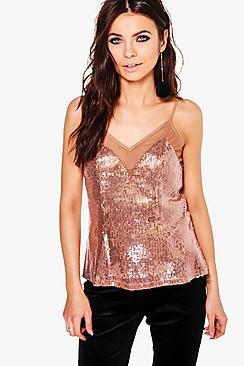 Boohoo Laura Sequin Mesh Panel Cami