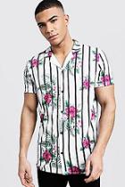 Boohoo Floral Stripe Short Sleeve Revere Jersey Shirt