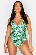 Boohoo Plus Tropical Palm Scoop Neck Swimsuit