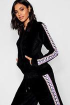 Boohoo Velour Tape Trim Oversized Zip Through Jacket