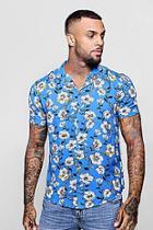 Boohoo Bold Floral Print Short Sleeve Revere Shirt