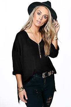 Boohoo Plus Zoe V Neck Split Side Jumper
