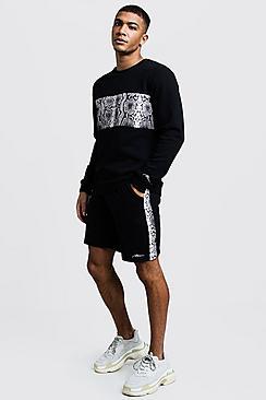 Boohoo Man Signature Snake Panelled Loose Fit T-shirt & Short Set