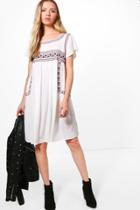 Boohoo Jenna Embroidered Smock Dress Cream