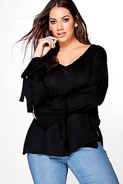 Boohoo Plus Bethany Tie Detail Knitted Jumper