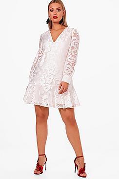 Boohoo Plus Tapestry Drop Hem Skater Dress