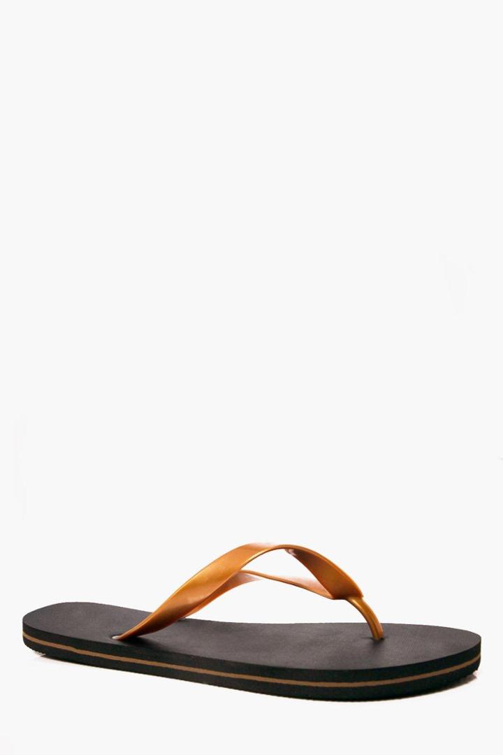 Boohoo Contrast Strap Flip Flops Gold