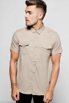 Boohoo Stone Short Sleeve Western Style Shirt Stone