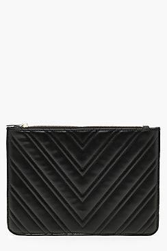 Boohoo Chevron Quilt Zip Top Clutch