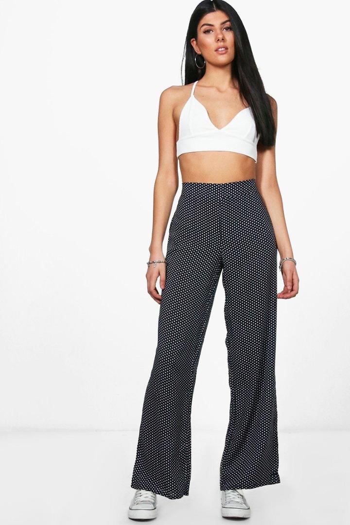 Boohoo Sharon Printed Palazzo Pant Navy