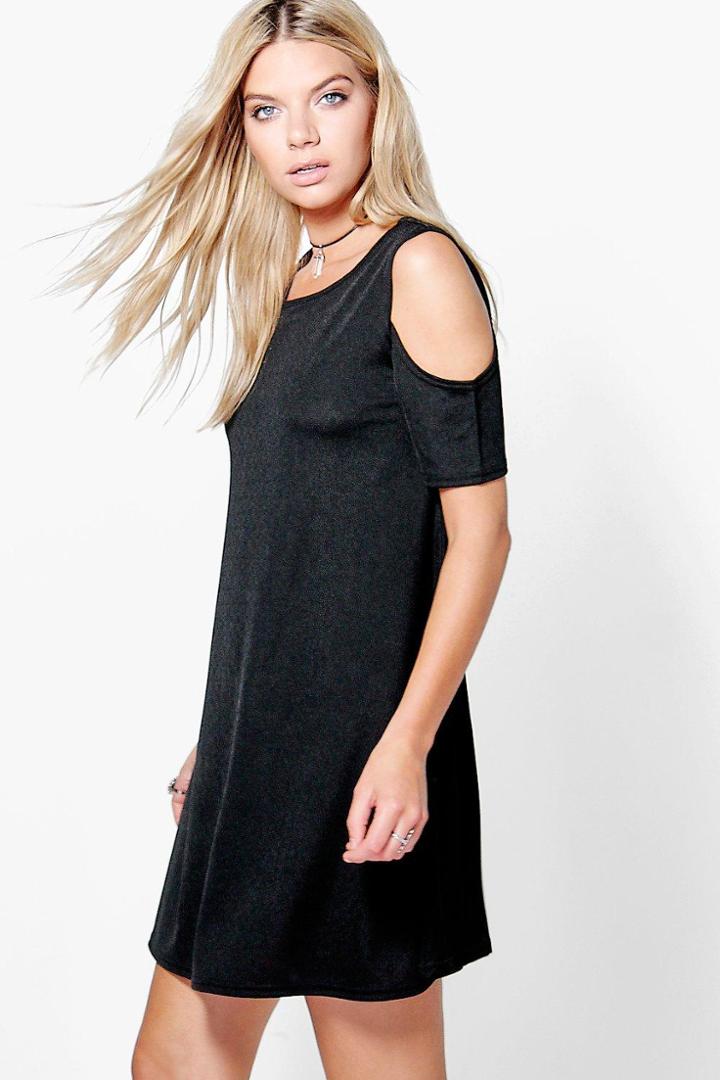Boohoo Faye Cold Shoulder Shift Dress Black