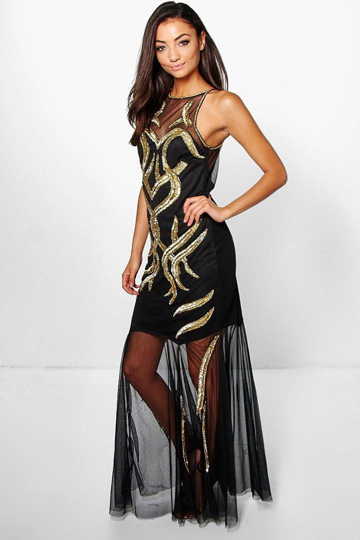 Boohoo Tall Boutique Sallie Embellished Maxi Dress Black
