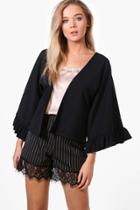 Boohoo Tanya Frill Sleeve Edge To Edge Jacket Black