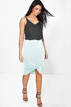 Boohoo Delliah Knot Hem Slinky Midi Skirt