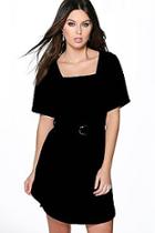 Boohoo Larissa Buckle Detail Curved Hem Shift Dress