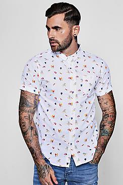 Boohoo Short Sleeve Beach Print Shirt