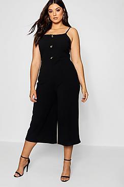 Boohoo Plus Crepe Horn Button Culotte Jumpsuit