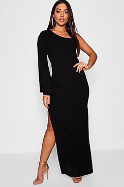 Boohoo One Shoulder Flared Sleeve Maxi Dress