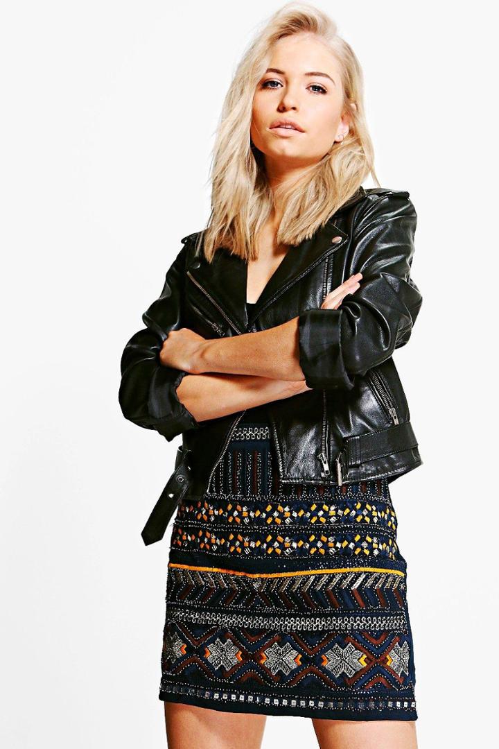 Boohoo Annie Aztec Mini Skirt Marine