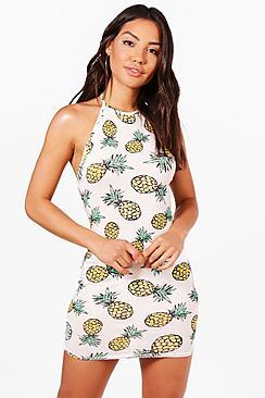 Boohoo Millie Crewneck Pineapple Bodycon Dress
