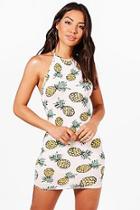 Boohoo Millie Crewneck Pineapple Bodycon Dress