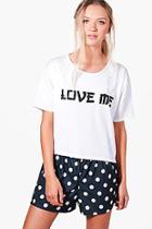 Boohoo Iris Love Me T-shirt & Short Pj Set