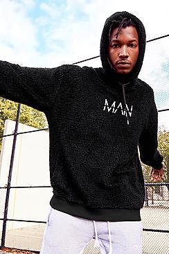 Boohoo Oversized Man Embroidered Borg Hoodie