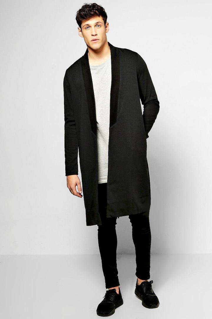 Boohoo Longline 3/4 Sleeve Jersey Cardigan Black