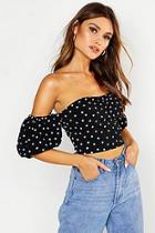 Boohoo Polka Dot Off The Shoulder Puff Sleeve Top