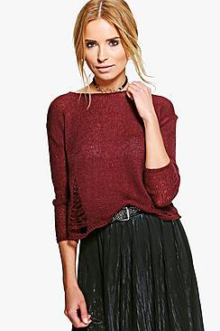 Boohoo Julia Fine Knit Distressed Detail Jumper