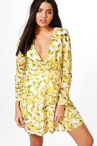 Boohoo Lisanda Lemon Print Wrap Dress