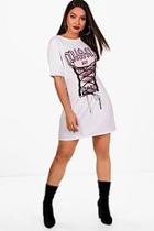 Boohoo Rachel Foil Print Lace Up Detail T-shirt Dress