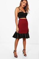 Boohoo Hannah Crepe Midi Skirt With Pu Hem