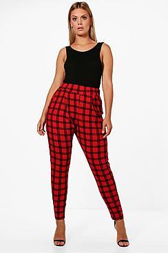 Boohoo Plus Milly Tartan Print Pleat Front Trouser