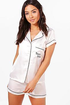 Boohoo Nicole Team Bride Satin Pjs