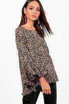 Boohoo Michelle Leopard Woven Ruffle Top